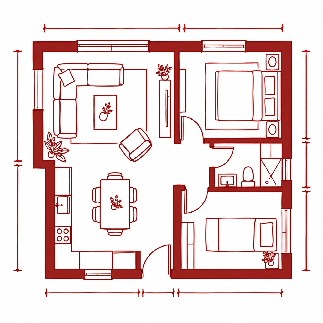 Line drawing of an architectural floor plan with dimensions